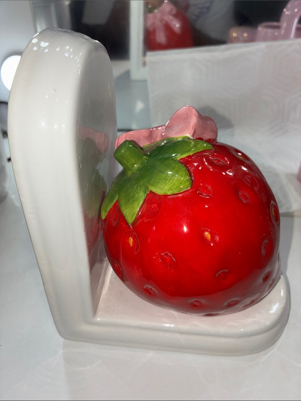 Ceramic Strawberry Bookend - Red & Green Accent